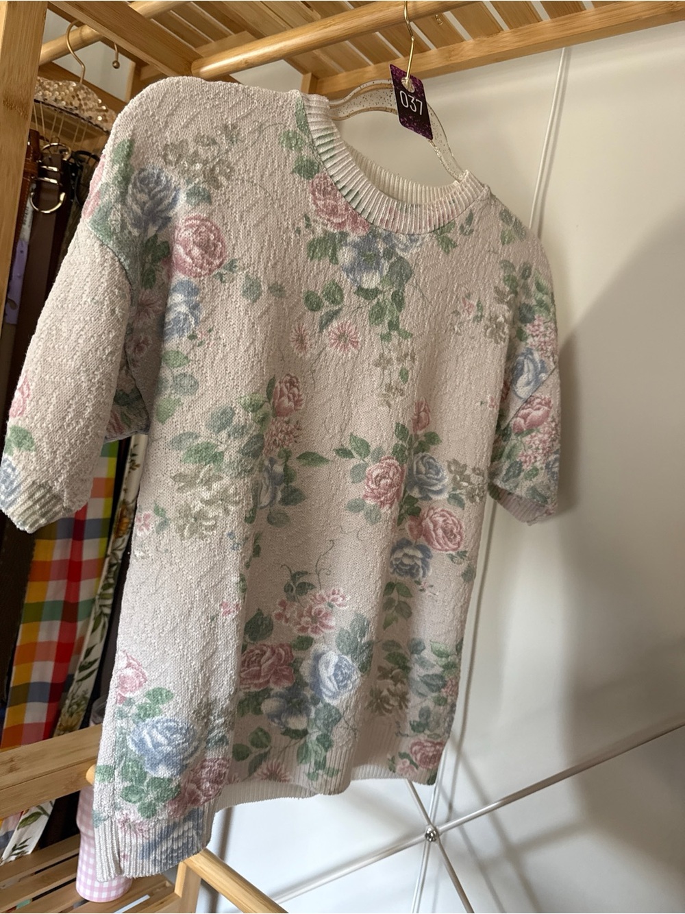 Vintage United States Sweaters Floral Knit Blue Small - Picture 2 of 2